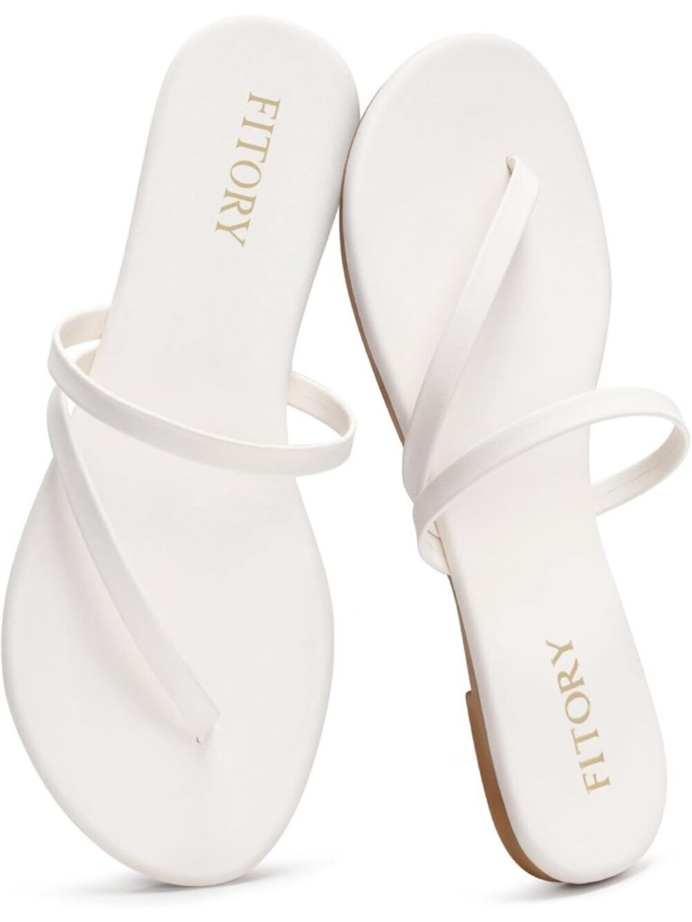Women's White Flip Flops Strappy Open Toe Flat Shoes Comfortable Sandals